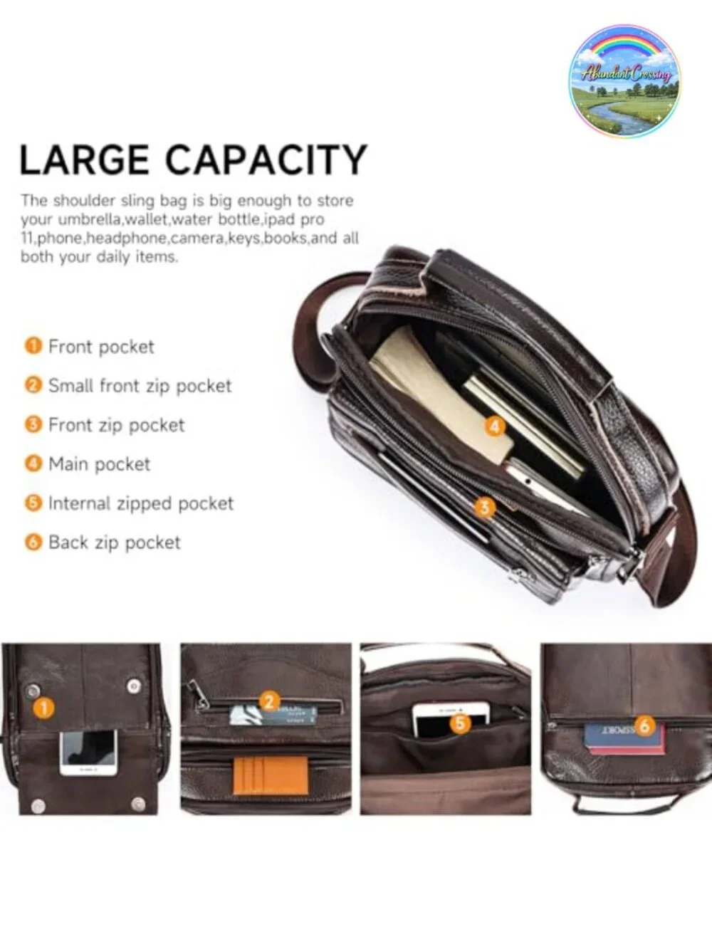 Genuine Leather Men's Crossbody Sling Bag Small Messenger Shoulder Satchel